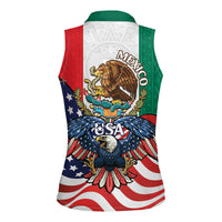 United States And Mexico Women Sleeveless Polo Shirt USA Eagle With Mexican Aztec - Wonder Print Shop