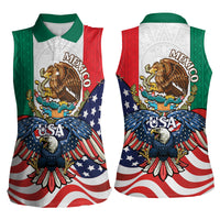 United States And Mexico Women Sleeveless Polo Shirt USA Eagle With Mexican Aztec - Wonder Print Shop