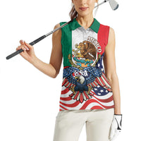 United States And Mexico Women Sleeveless Polo Shirt USA Eagle With Mexican Aztec - Wonder Print Shop