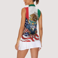 United States And Mexico Women Sleeveless Polo Shirt USA Eagle With Mexican Aztec - Wonder Print Shop