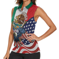 United States And Mexico Women Sleeveless Polo Shirt USA Eagle With Mexican Aztec - Wonder Print Shop