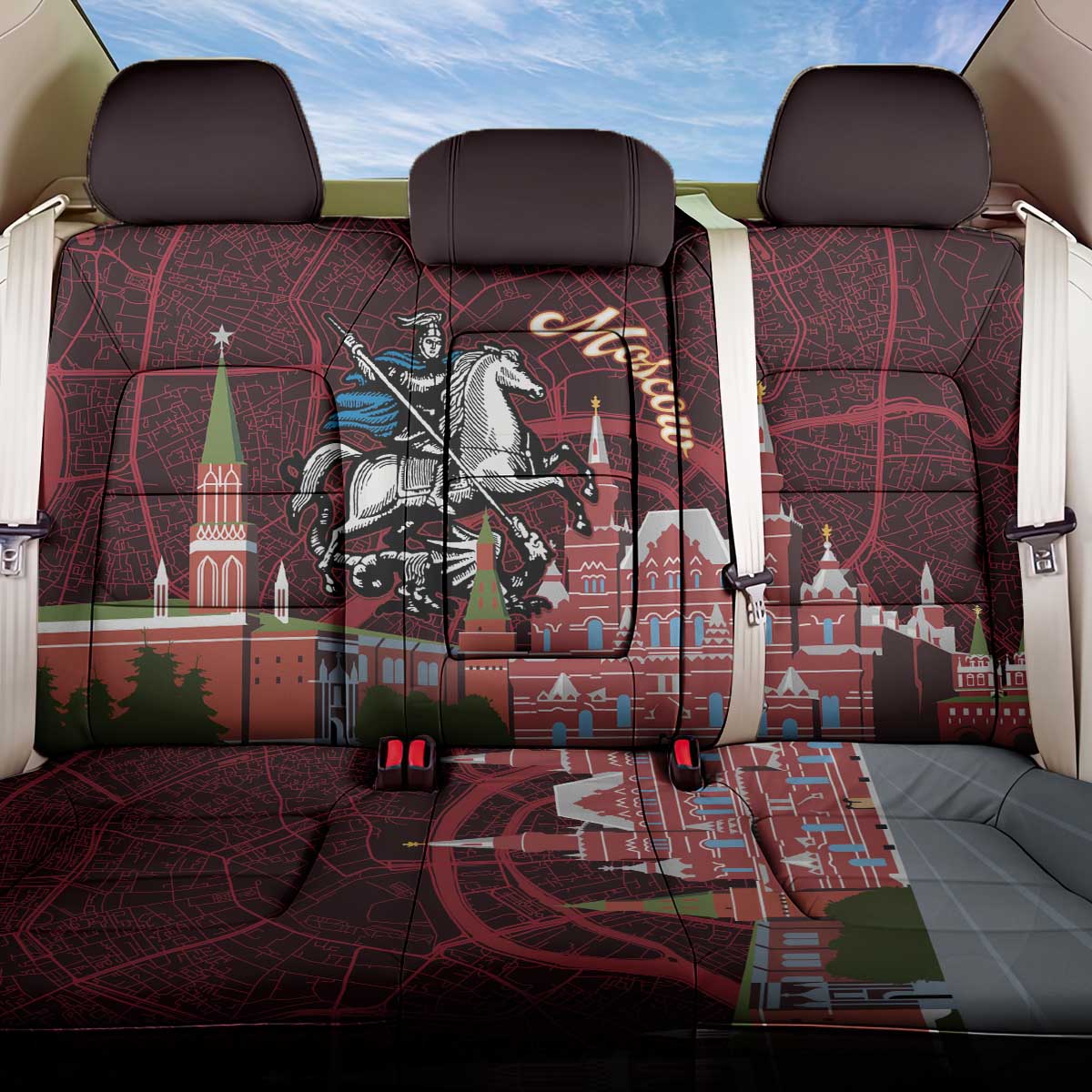 Russia Moscow Capital Back Car Seat Cover Moskva Red Square Map