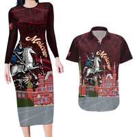 Russia Moscow Capital Couples Matching Long Sleeve Bodycon Dress and Hawaiian Shirt Moskva Red Square Map