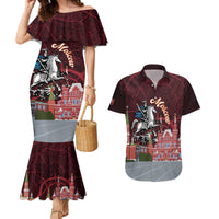Russia Moscow Capital Couples Matching Mermaid Dress and Hawaiian Shirt Moskva Red Square Map