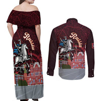 Russia Moscow Capital Couples Matching Off Shoulder Maxi Dress and Long Sleeve Button Shirt Moskva Red Square Map