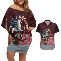 Russia Moscow Capital Couples Matching Off Shoulder Short Dress and Hawaiian Shirt Moskva Red Square Map