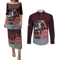 Russia Moscow Capital Couples Matching Puletasi and Long Sleeve Button Shirt Moskva Red Square Map