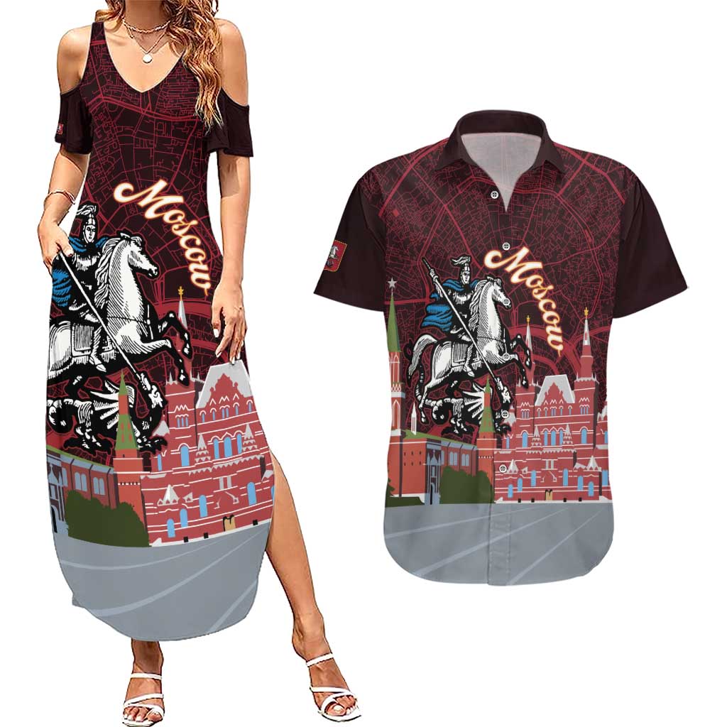 Russia Moscow Capital Couples Matching Summer Maxi Dress and Hawaiian Shirt Moskva Red Square Map