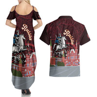 Russia Moscow Capital Couples Matching Summer Maxi Dress and Hawaiian Shirt Moskva Red Square Map