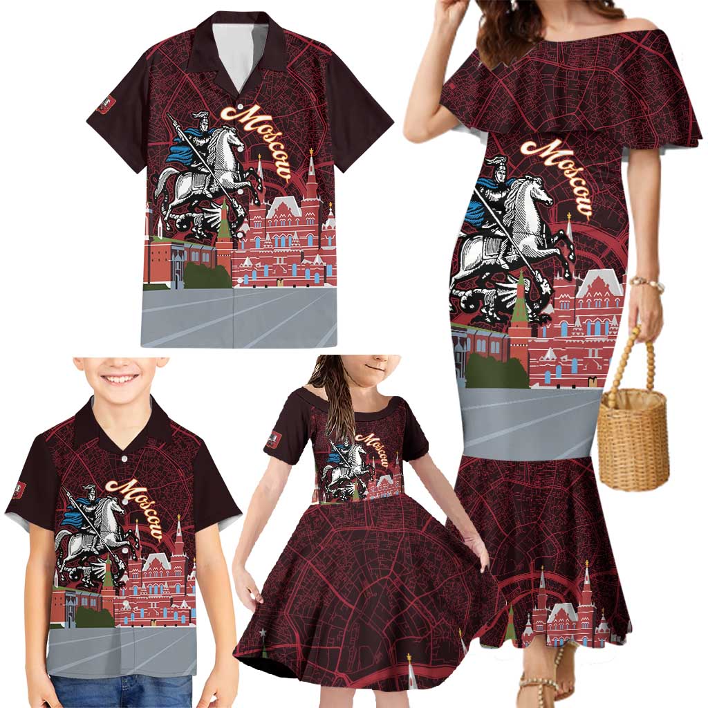 Russia Moscow Capital Family Matching Mermaid Dress and Hawaiian Shirt Moskva Red Square Map