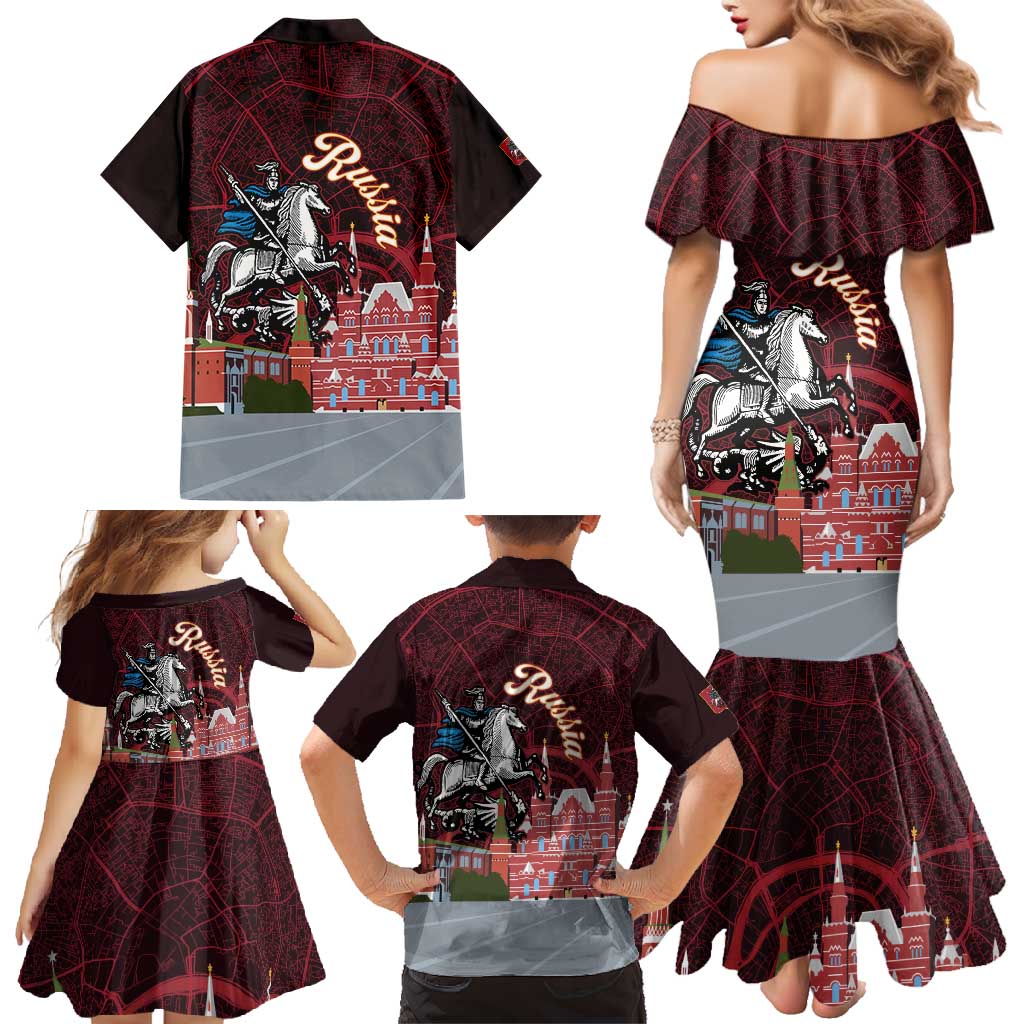 Russia Moscow Capital Family Matching Mermaid Dress and Hawaiian Shirt Moskva Red Square Map