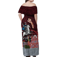 Russia Moscow Capital Family Matching Off Shoulder Maxi Dress and Hawaiian Shirt Moskva Red Square Map