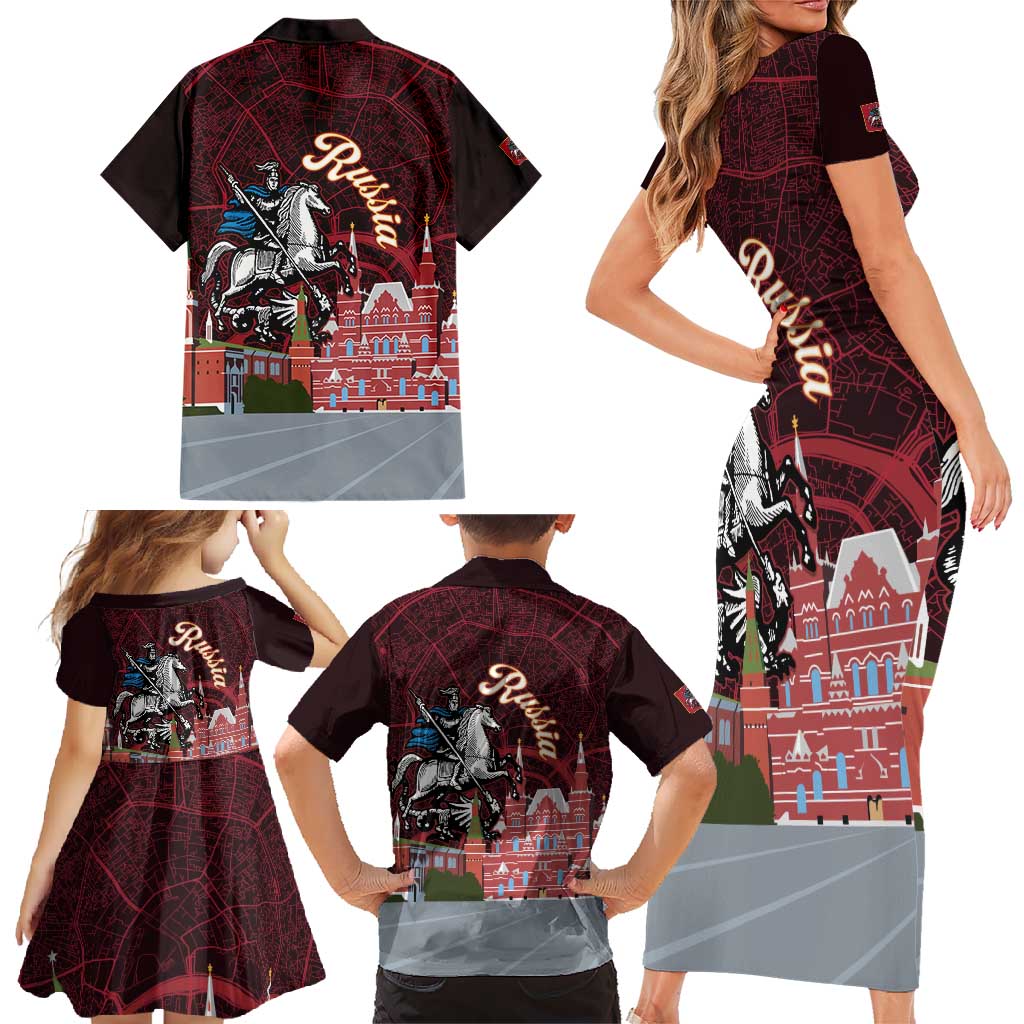 Russia Moscow Capital Family Matching Short Sleeve Bodycon Dress and Hawaiian Shirt Moskva Red Square Map