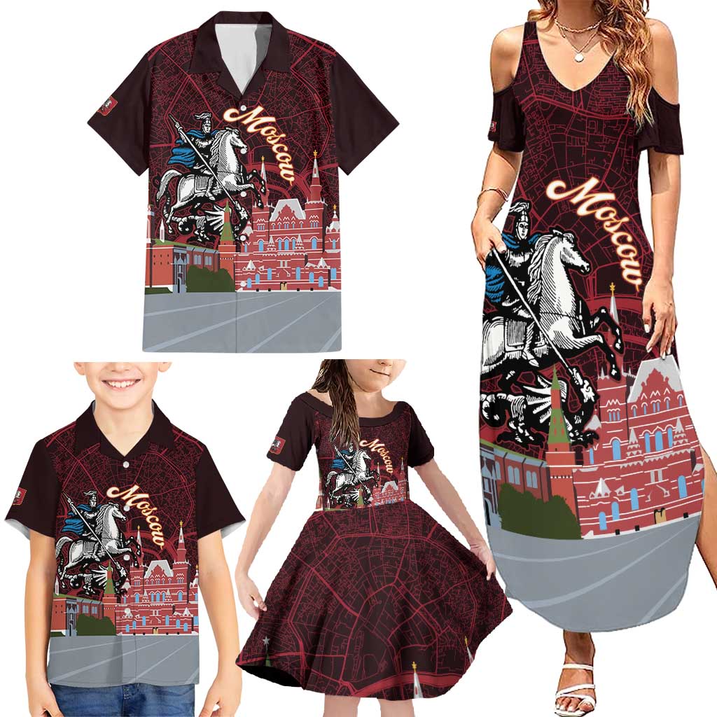 Russia Moscow Capital Family Matching Summer Maxi Dress and Hawaiian Shirt Moskva Red Square Map