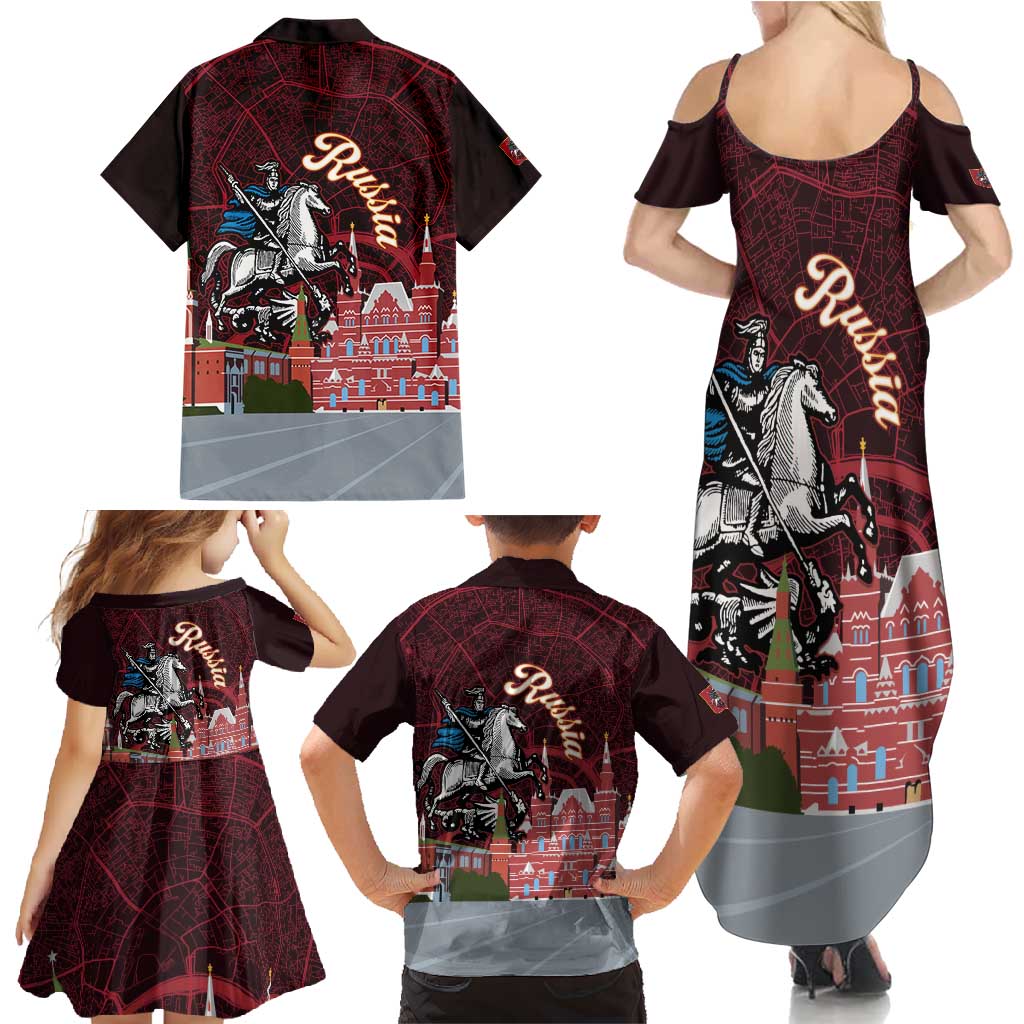 Russia Moscow Capital Family Matching Summer Maxi Dress and Hawaiian Shirt Moskva Red Square Map