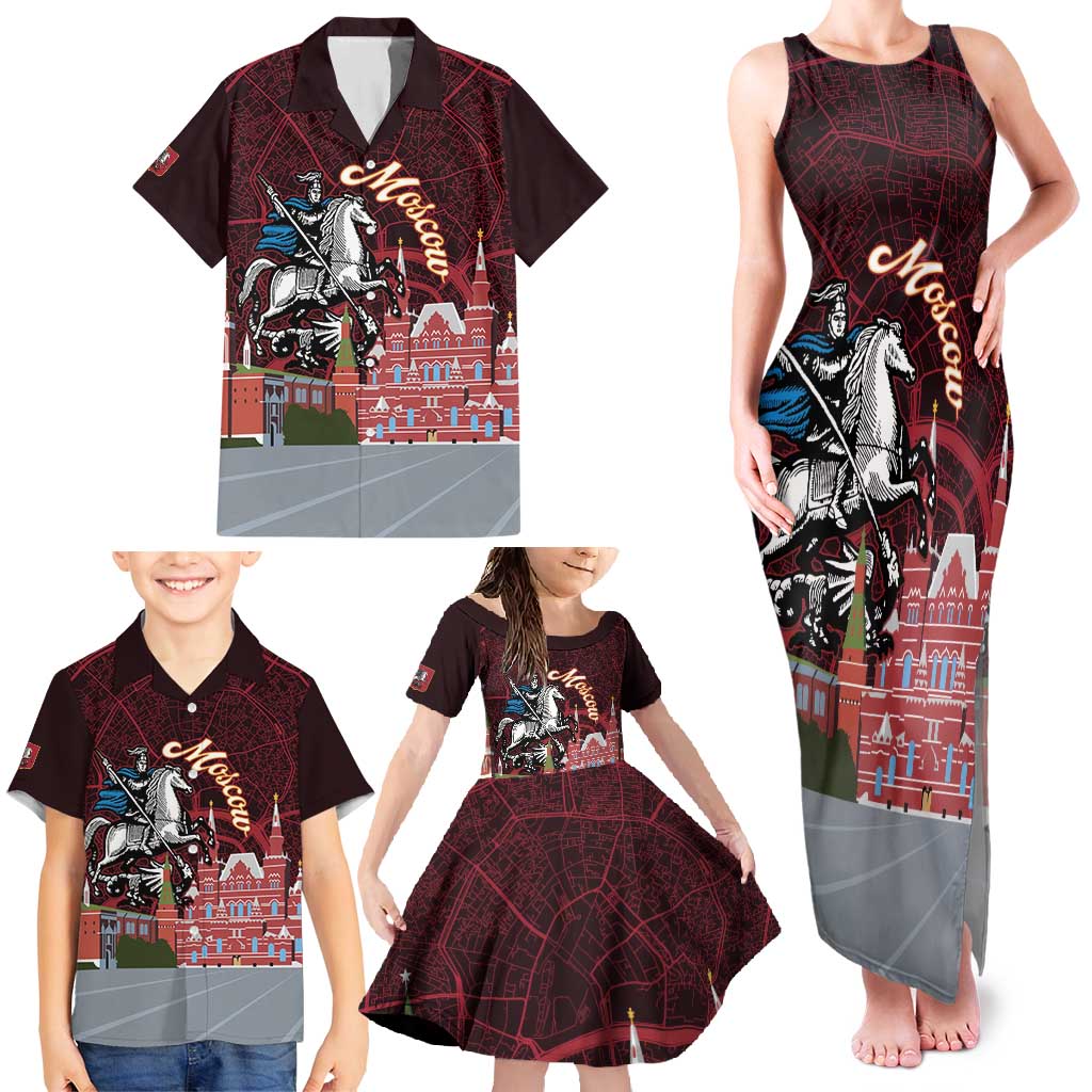 Russia Moscow Capital Family Matching Tank Maxi Dress and Hawaiian Shirt Moskva Red Square Map