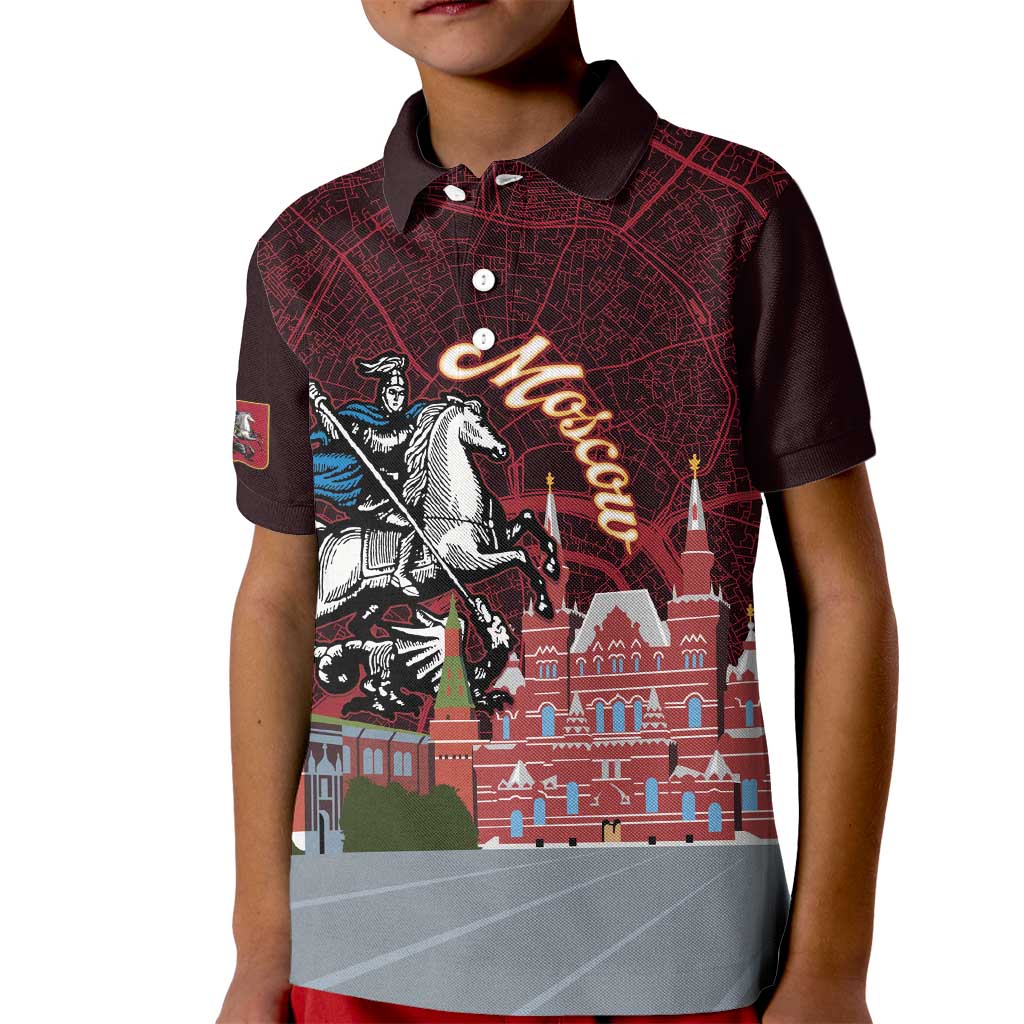 Russia Moscow Capital Kid Polo Shirt Moskva Red Square Map