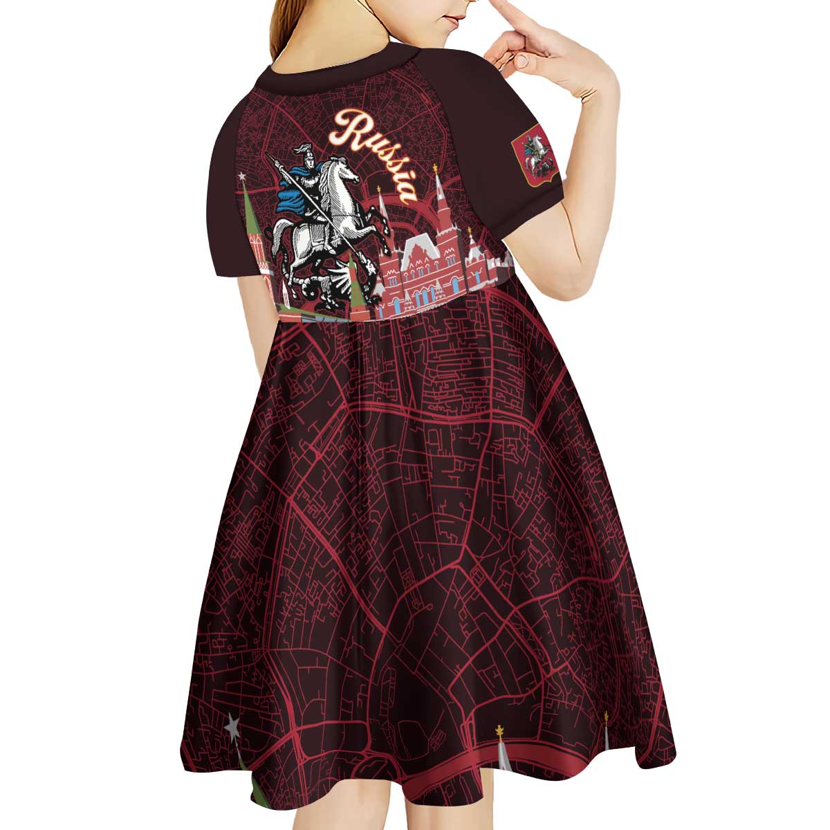 Russia Moscow Capital Kid Short Sleeve Dress Moskva Red Square Map