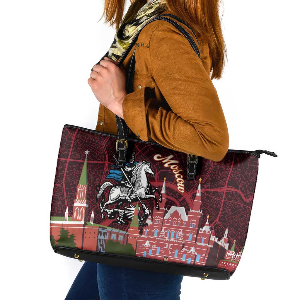 Russia Moscow Capital Leather Tote Bag Moskva Red Square Map