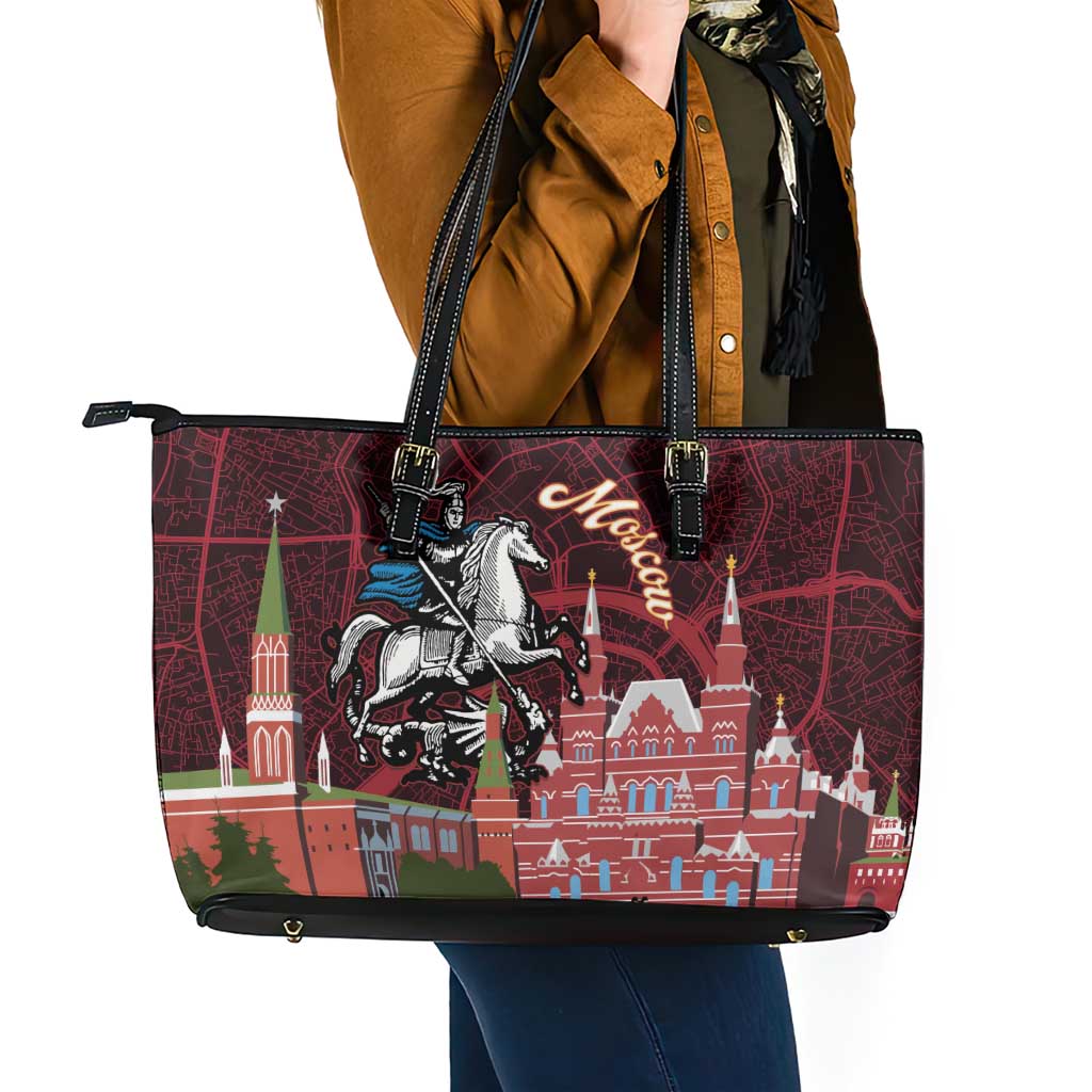 Russia Moscow Capital Leather Tote Bag Moskva Red Square Map