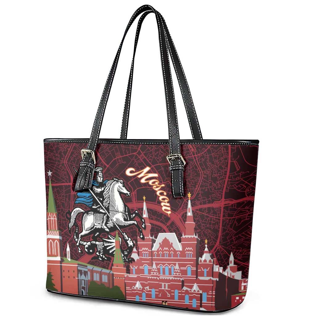 Russia Moscow Capital Leather Tote Bag Moskva Red Square Map