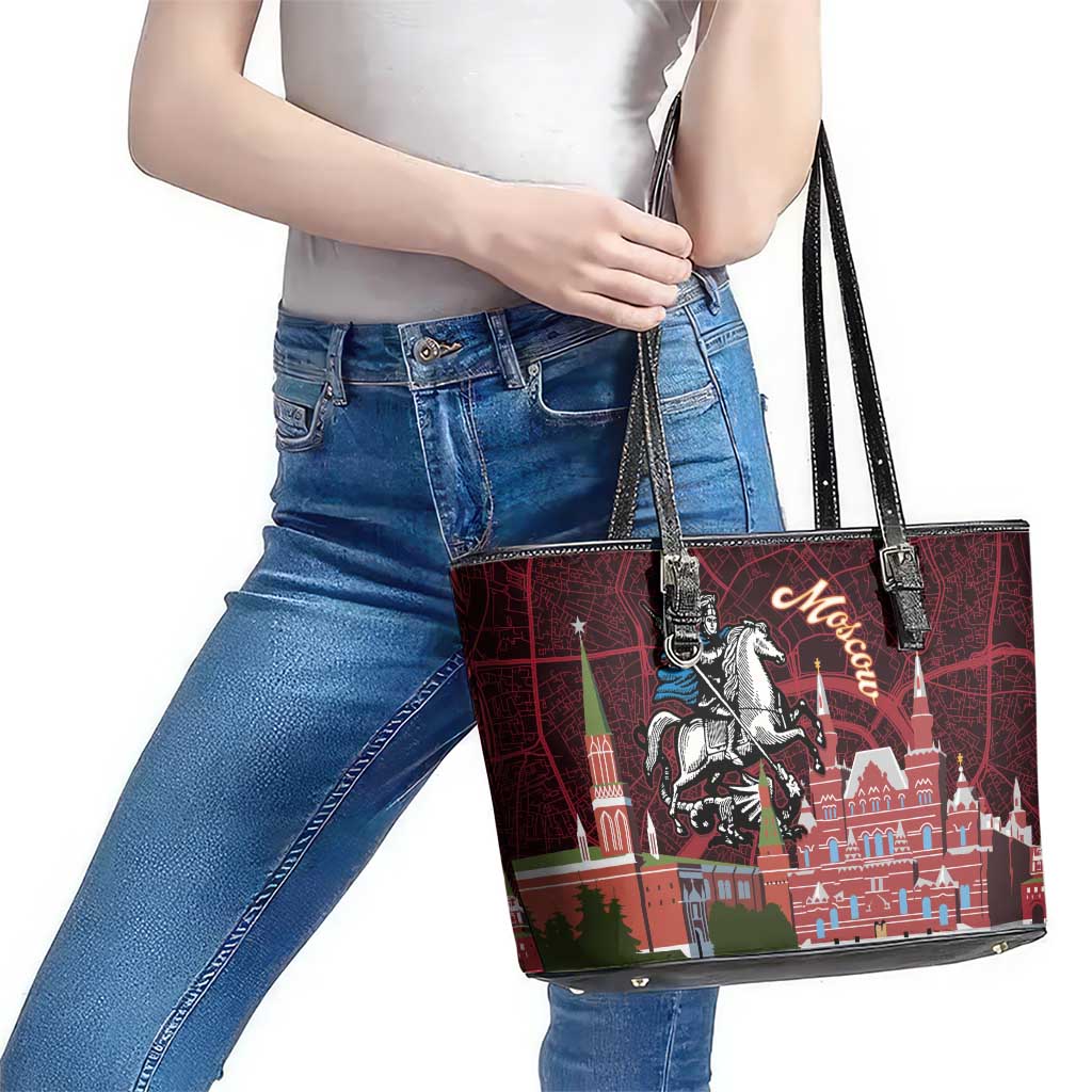Russia Moscow Capital Leather Tote Bag Moskva Red Square Map