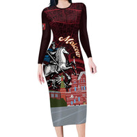 Russia Moscow Capital Long Sleeve Bodycon Dress Moskva Red Square Map
