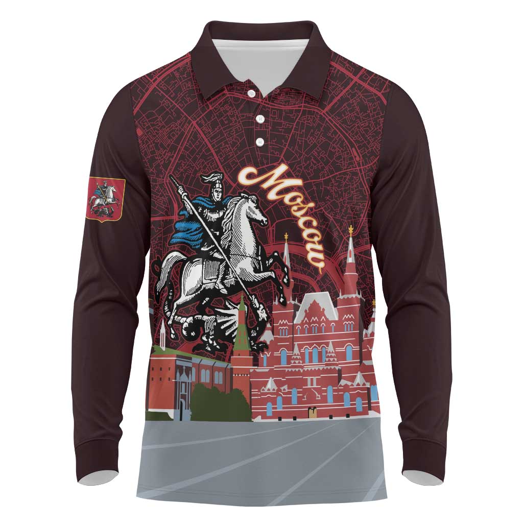 Russia Moscow Capital Long Sleeve Polo Shirt Moskva Red Square Map