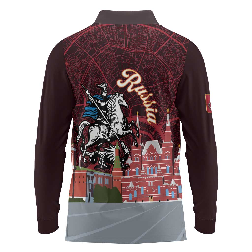 Russia Moscow Capital Long Sleeve Polo Shirt Moskva Red Square Map