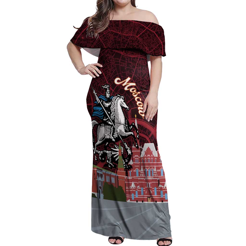 Russia Moscow Capital Off Shoulder Maxi Dress Moskva Red Square Map