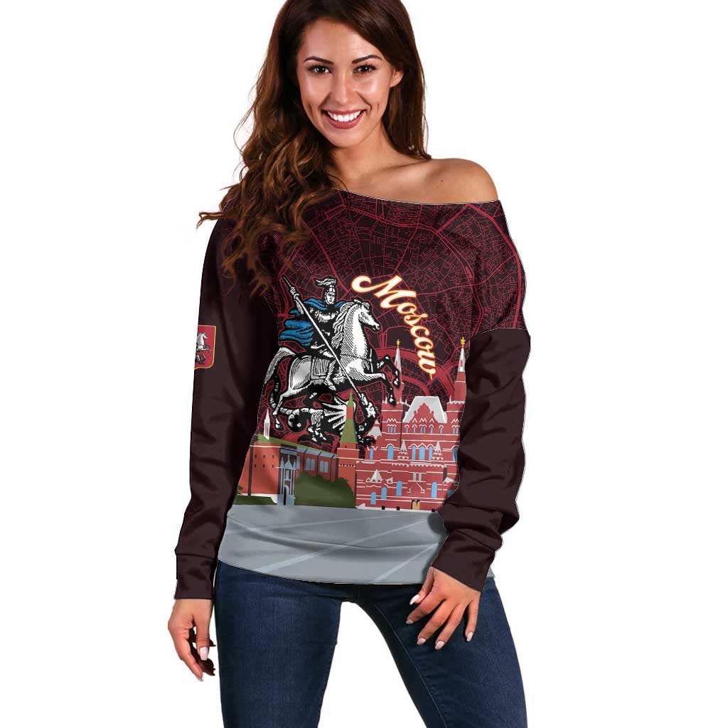 Russia Moscow Capital Off Shoulder Sweater Moskva Red Square Map