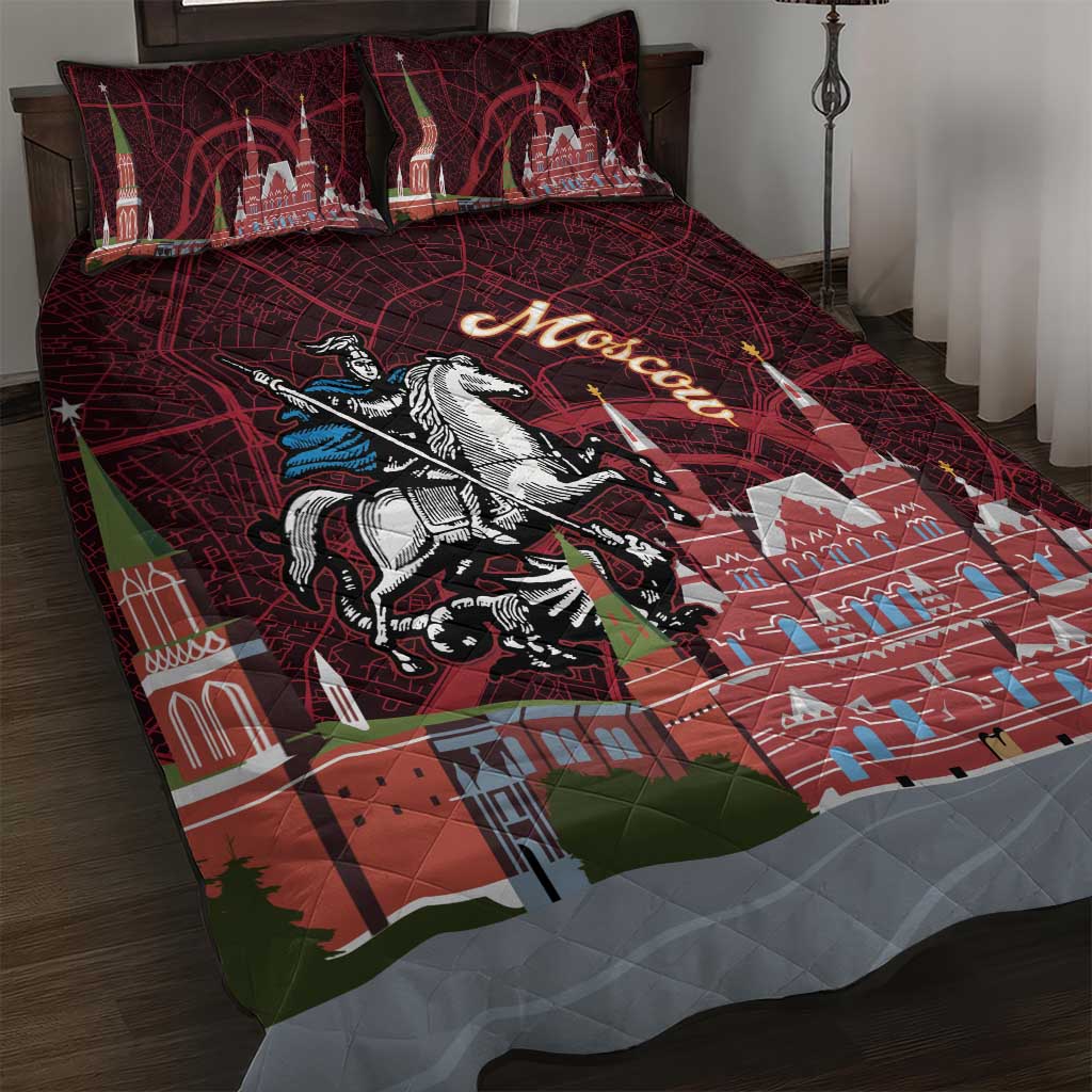 Russia Moscow Capital Quilt Bed Set Moskva Red Square Map