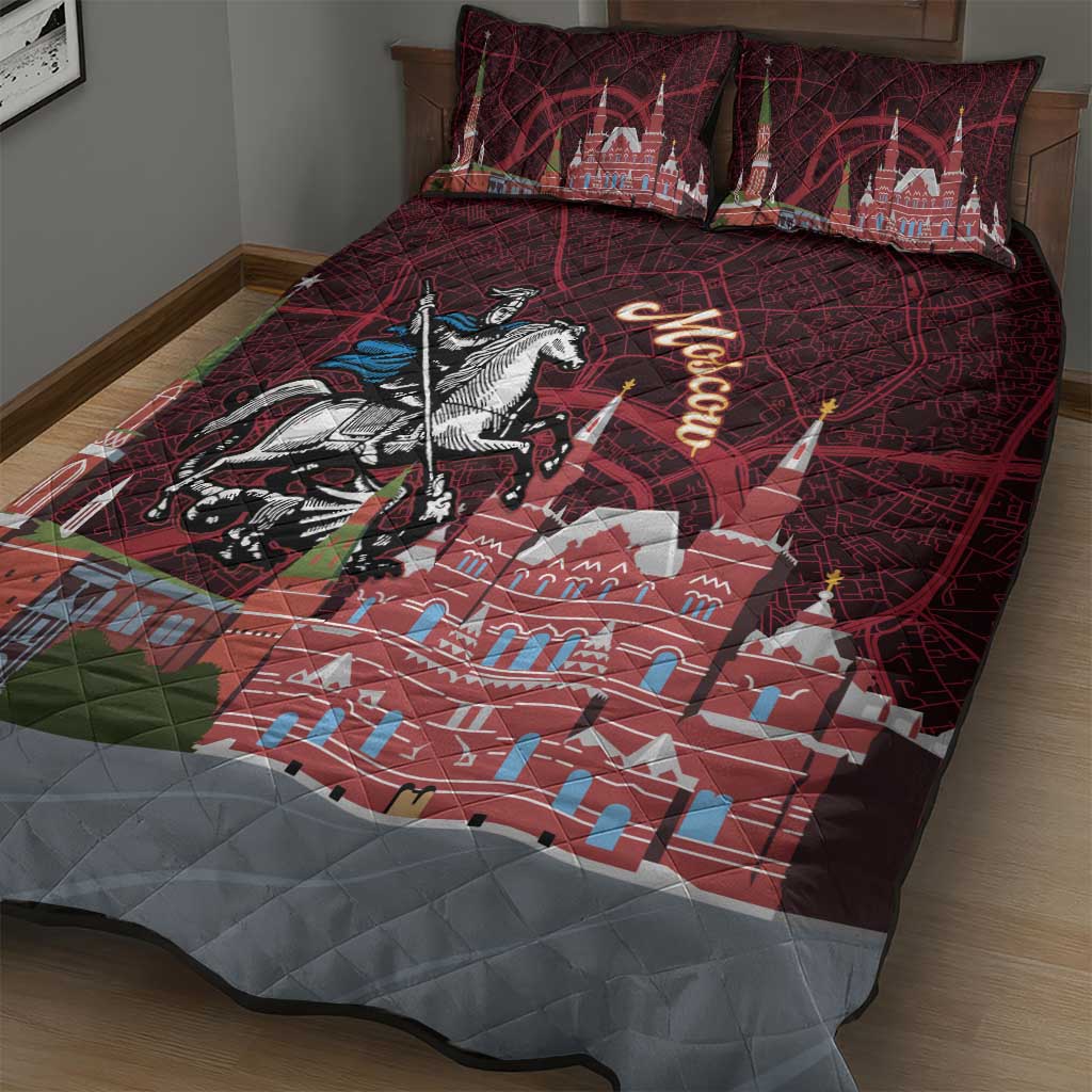 Russia Moscow Capital Quilt Bed Set Moskva Red Square Map