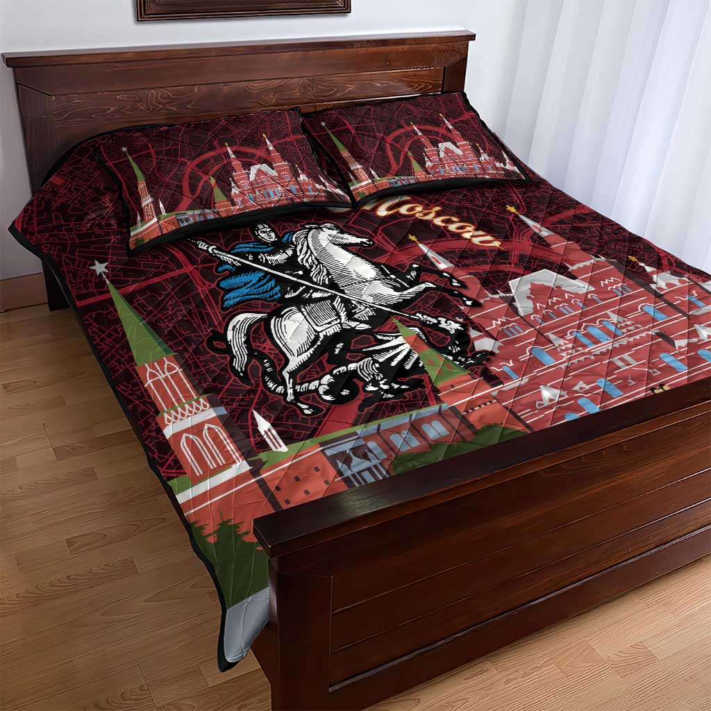 Russia Moscow Capital Quilt Bed Set Moskva Red Square Map