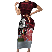 Russia Moscow Capital Short Sleeve Bodycon Dress Moskva Red Square Map