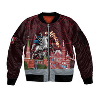 Russia Moscow Capital Sleeve Zip Bomber Jacket Moskva Red Square Map