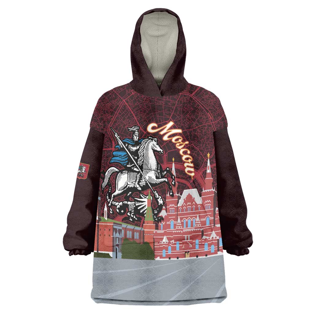 Russia Moscow Capital Wearable Blanket Hoodie Moskva Red Square Map