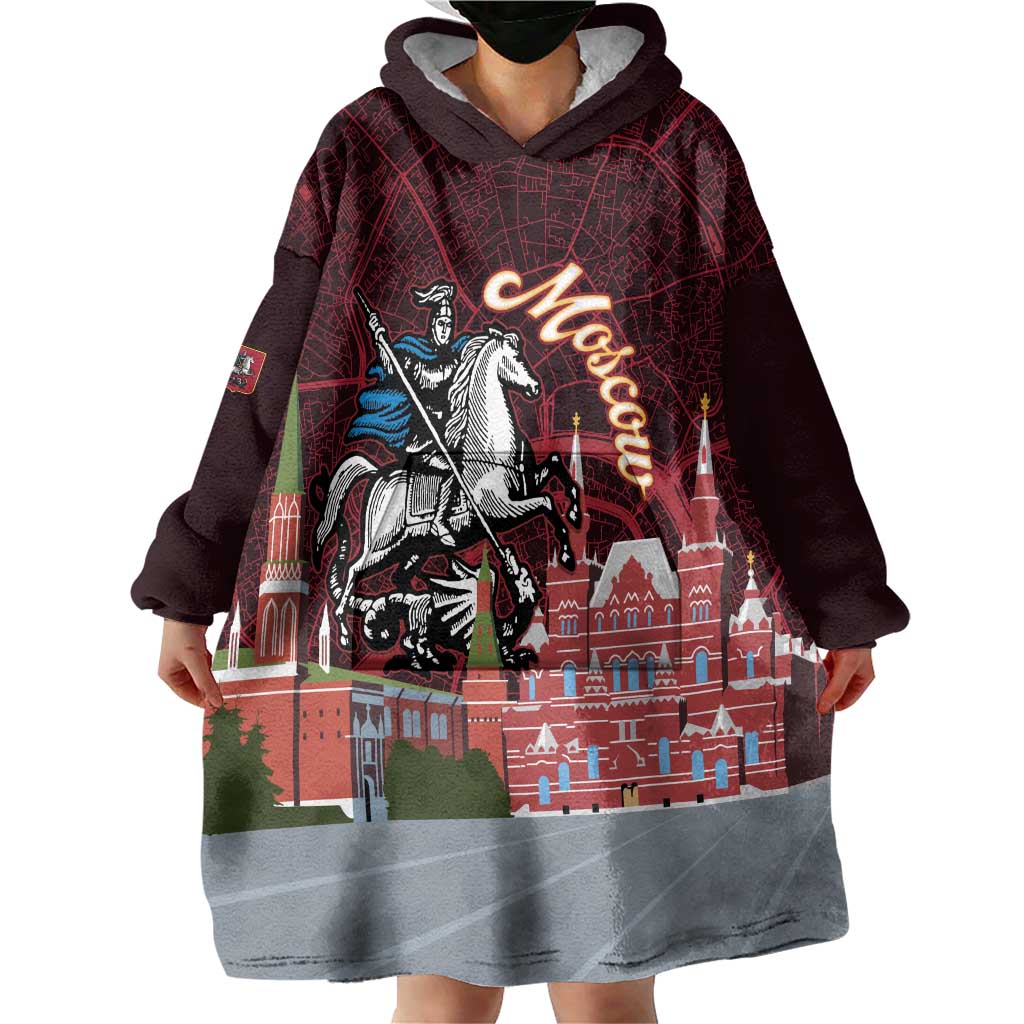 Russia Moscow Capital Wearable Blanket Hoodie Moskva Red Square Map