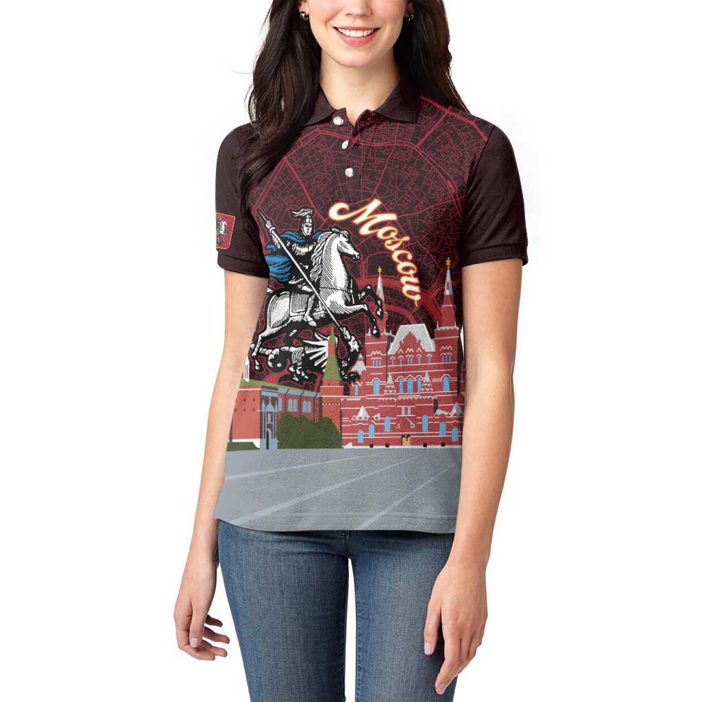 Russia Moscow Capital Women Polo Shirt Moskva Red Square Map