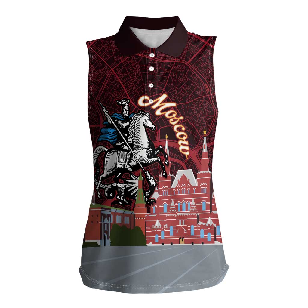 Russia Moscow Capital Women Sleeveless Polo Shirt Moskva Red Square Map