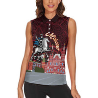 Russia Moscow Capital Women Sleeveless Polo Shirt Moskva Red Square Map