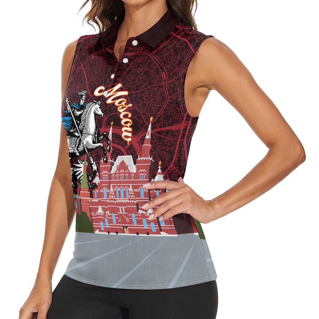 Russia Moscow Capital Women Sleeveless Polo Shirt Moskva Red Square Map