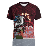 Russia Moscow Capital Women V-Neck T-Shirt Moskva Red Square Map