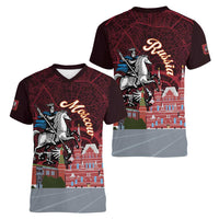 Russia Moscow Capital Women V-Neck T-Shirt Moskva Red Square Map