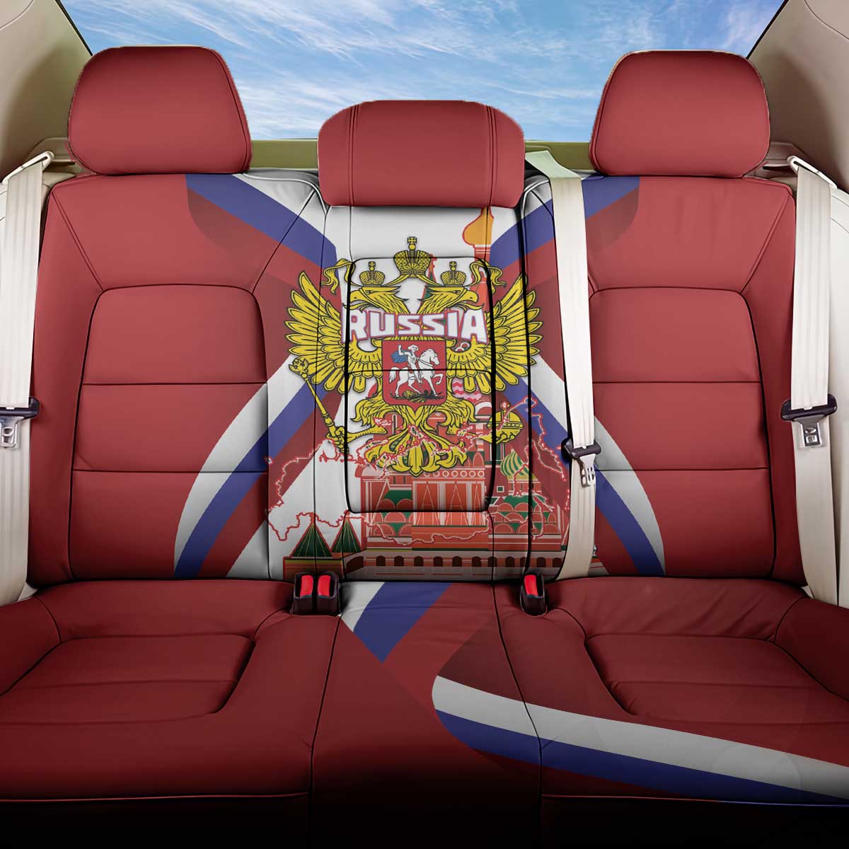 Russia Day Back Car Seat Cover Coat Of Arms With Saint Basil's Cathedral