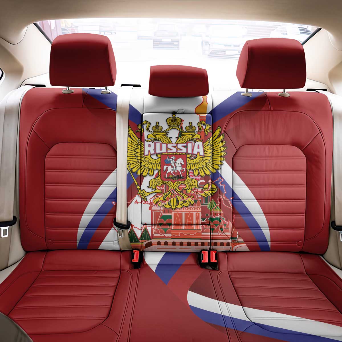 Russia Day Back Car Seat Cover Coat Of Arms With Saint Basil's Cathedral