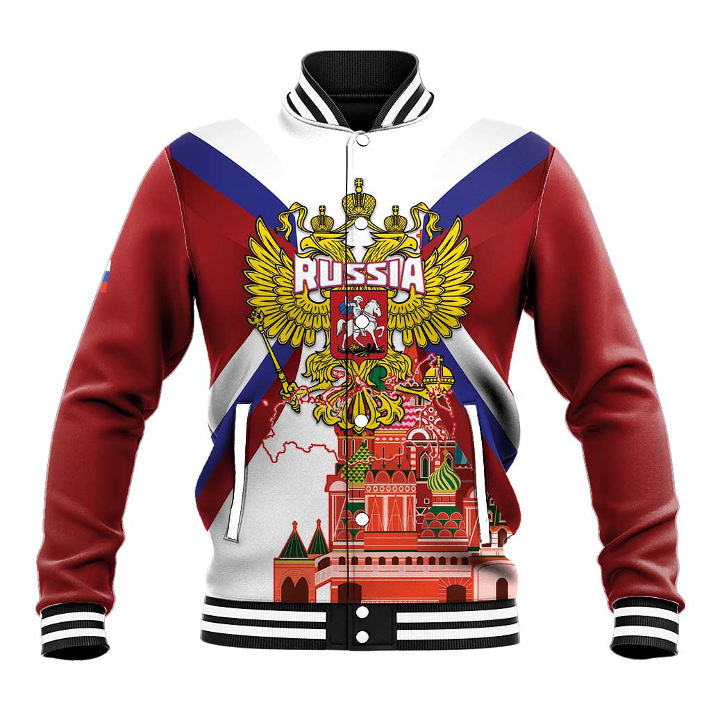 Russia Day Baseball Jacket Coat Of Arms With Saint Basil's Cathedral