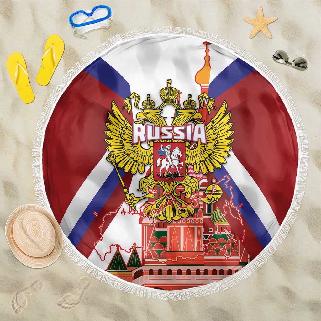 Russia Day Beach Blanket Coat Of Arms With Saint Basil's Cathedral