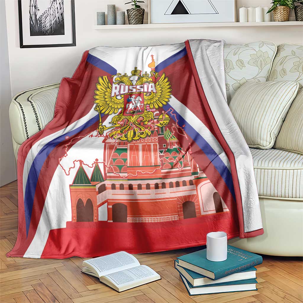 Russia Day Blanket Coat Of Arms With Saint Basil's Cathedral