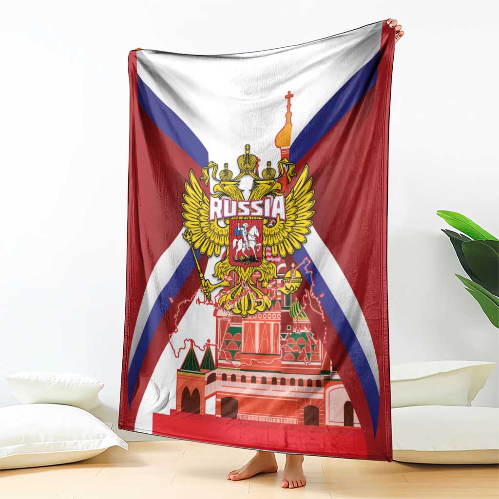 Russia Day Blanket Coat Of Arms With Saint Basil's Cathedral